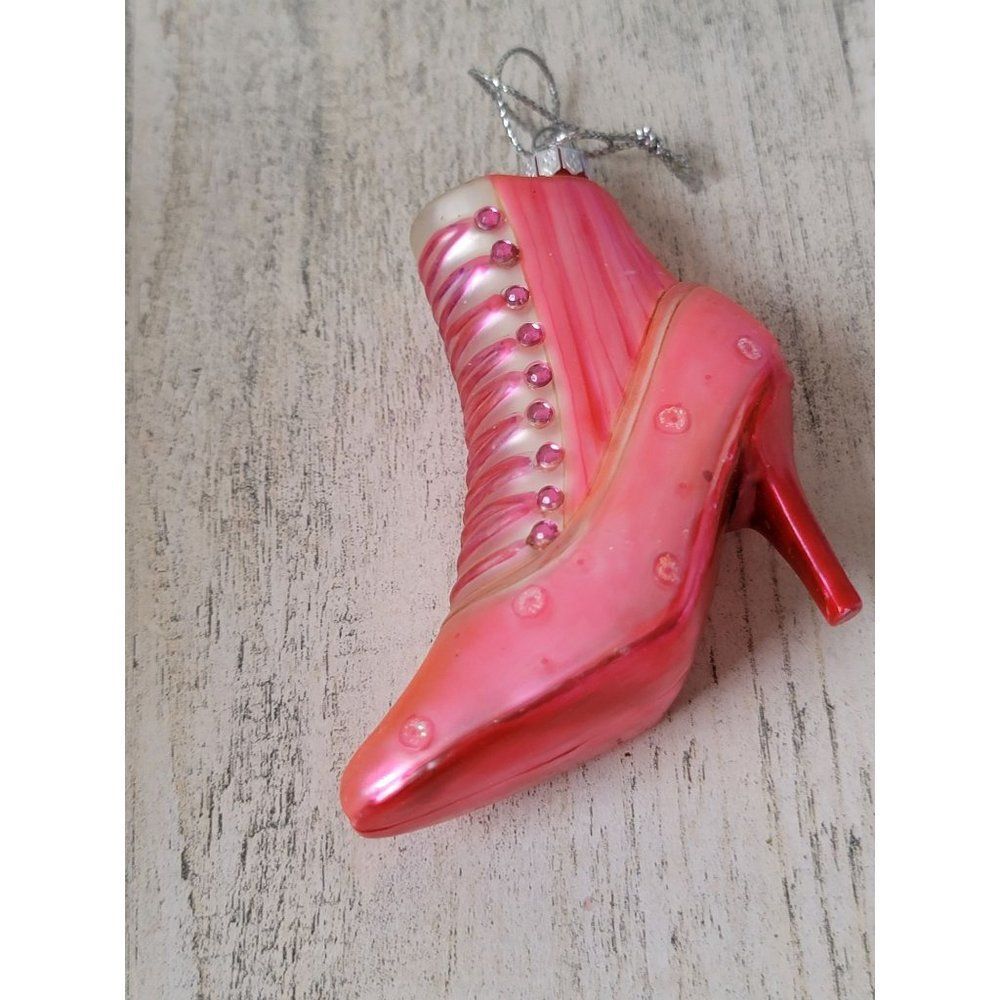 Pink high heel boot blown glass ornament Xmas decor‎